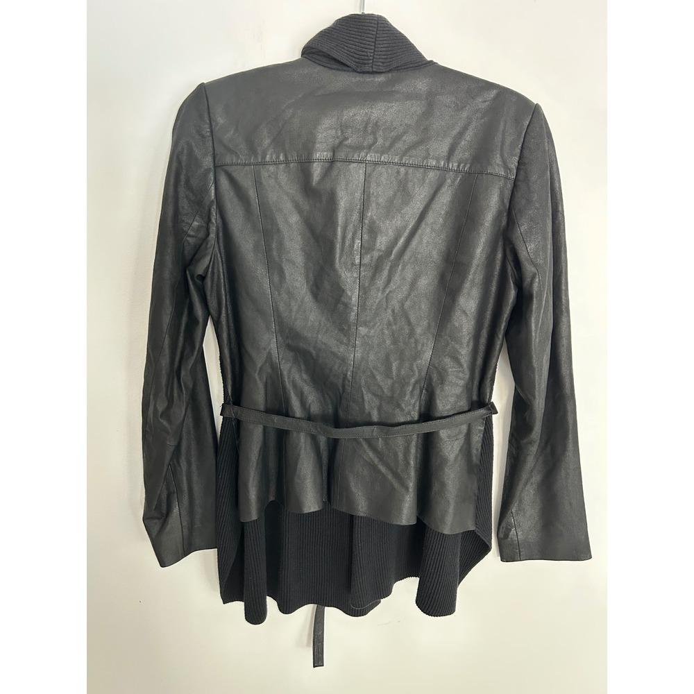 White House Black Market Leather Knit Mixed Media Cardigan Jacket Black XS
